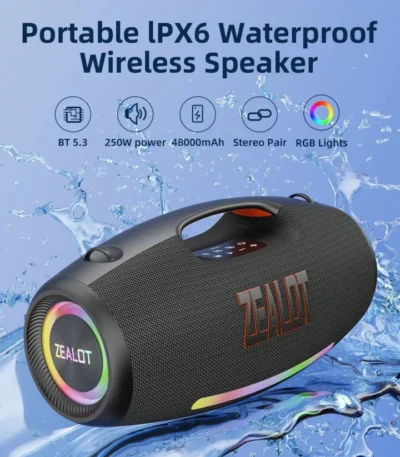 Portable wireless speaker with powerful bass and 3D surround sound